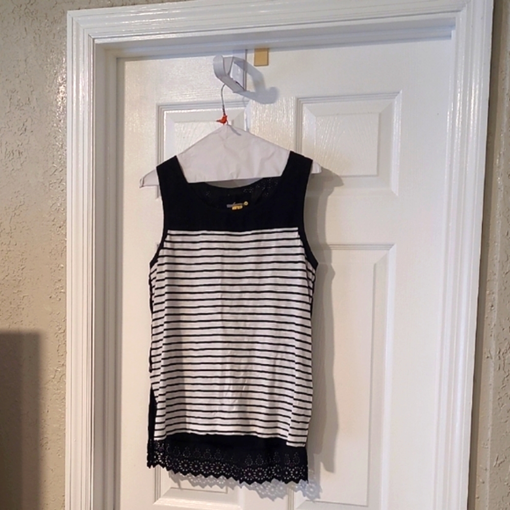 Anthropologie Striped Tank Sleeveless Eyelet Back Size Medium